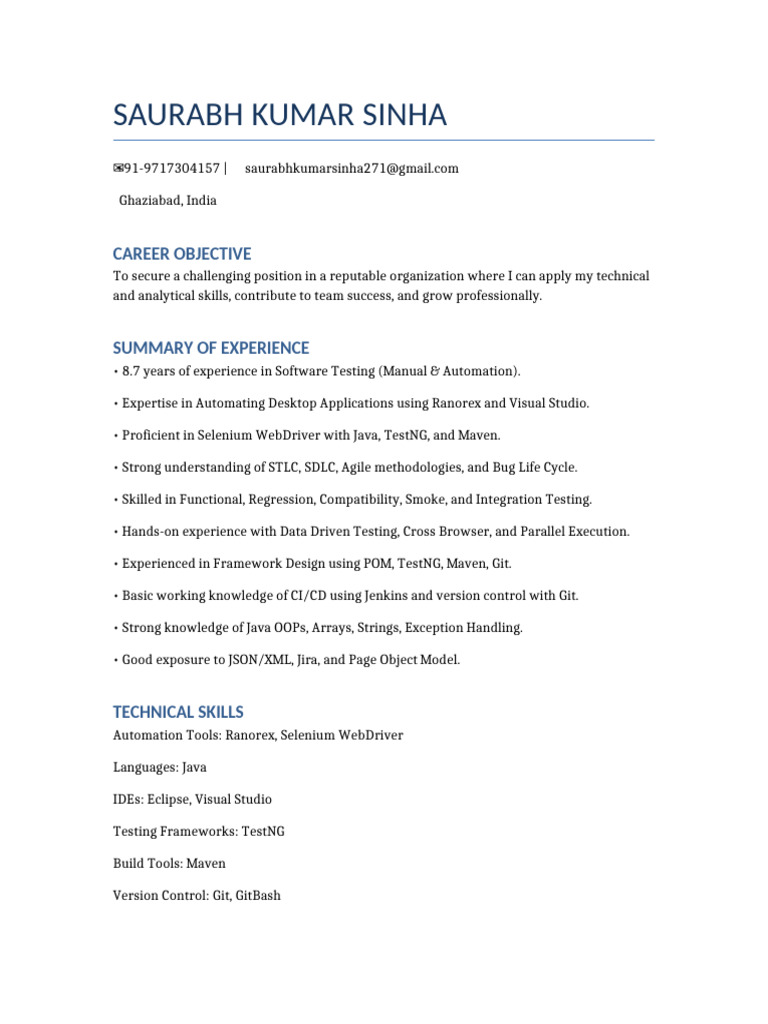 Resume (8) | PDF | Selenium (Software) | Software Testing