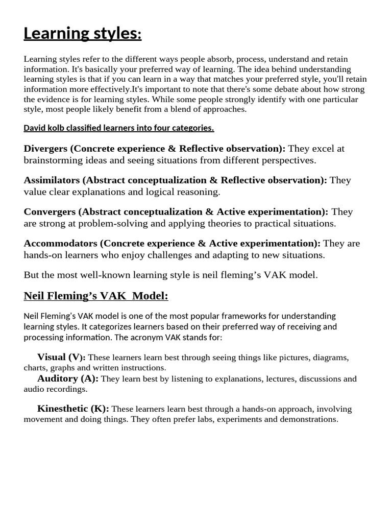 Learning Styles Second Question Izhar Sir | PDF | Learning Styles ...