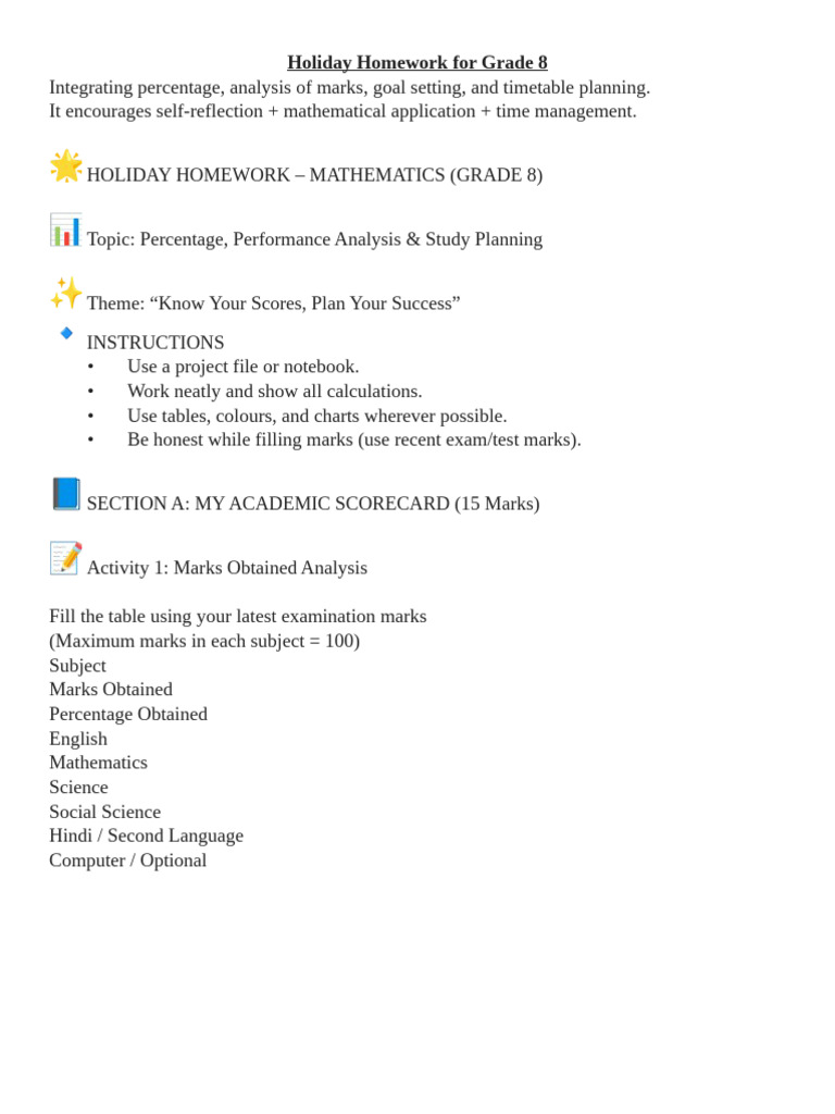 Math Holiday HW For Grade 8e | PDF | Mathematics