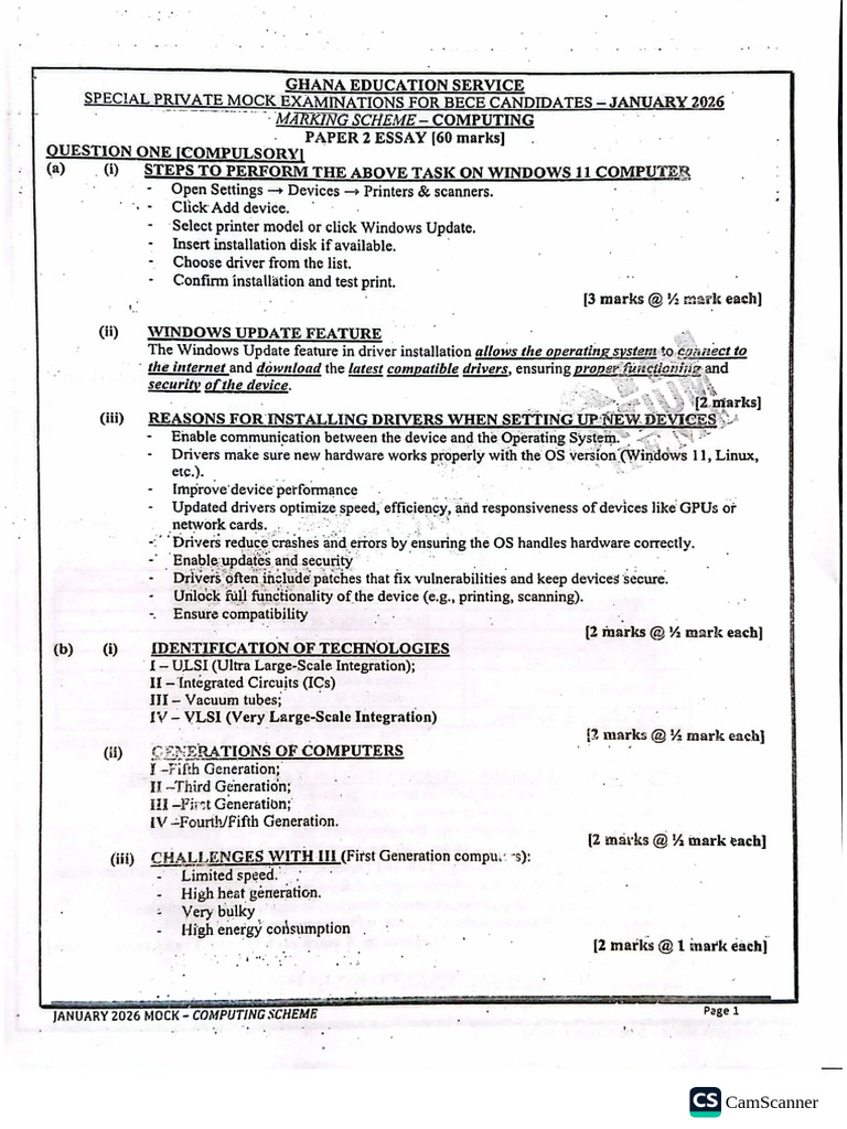 Computing Marking Scheme | PDF