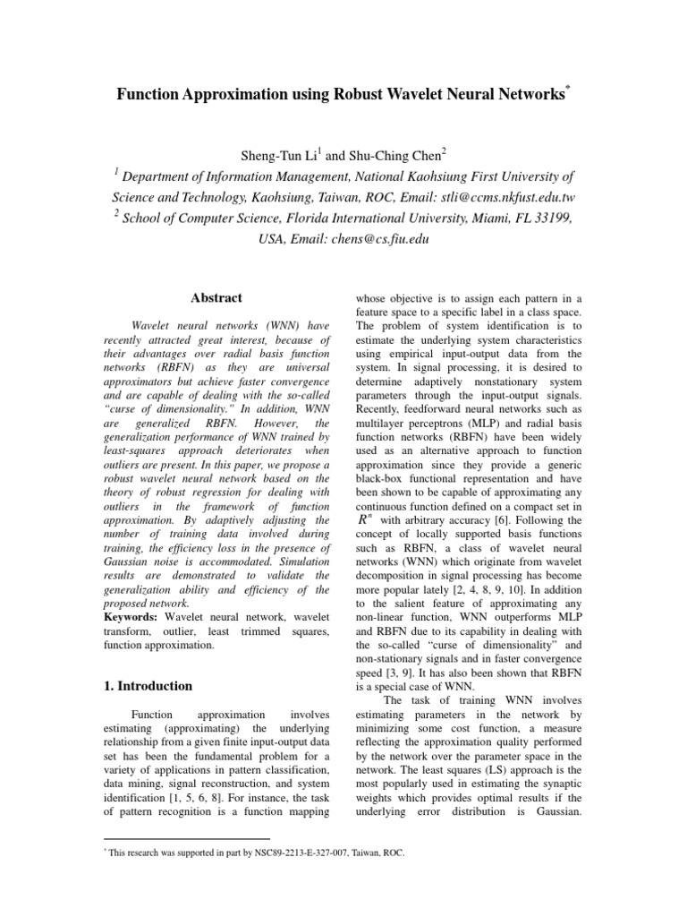 Robust Wavelet Neural Networks | PDF