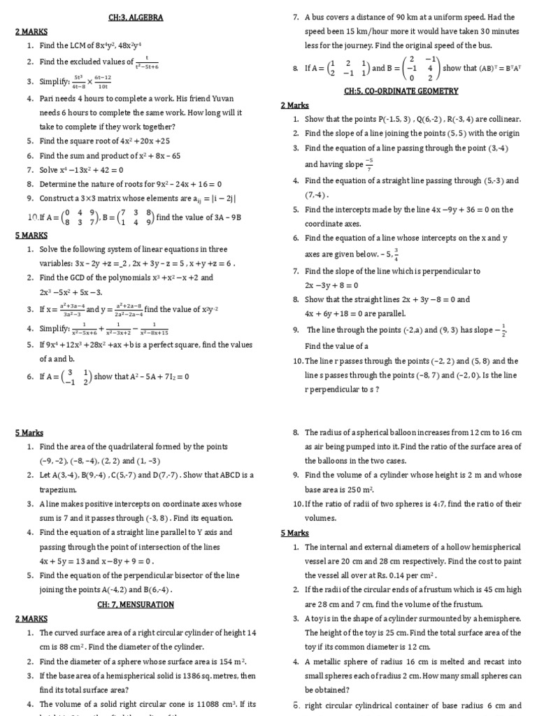 10 - Maths - STUDY MATERIAL - 2025-26 (1) - R3 - 2 | PDF