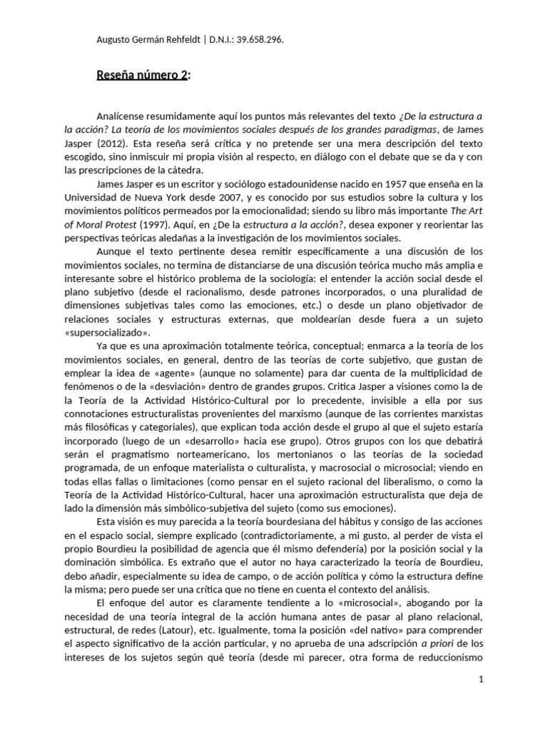 Reseña de La Estructura a La Acción | PDF | Sociología | marxismo