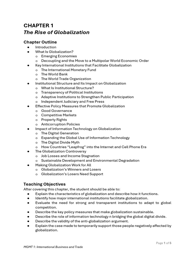 Chapter 1_Complete Notes_Students- Copy | PDF | Globalization | World ...