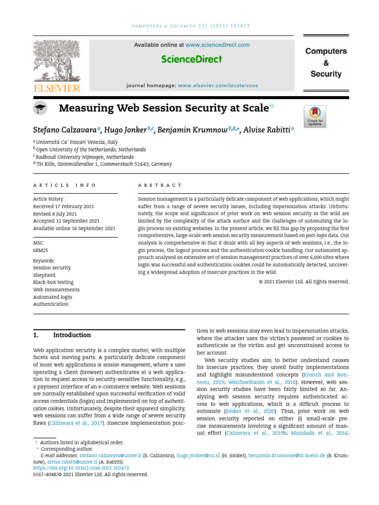 Measuring Web Session Security at Scale | PDF | Http Cookie | Login