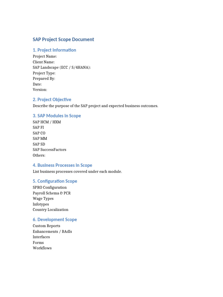 SAP Project Scope Document | PDF