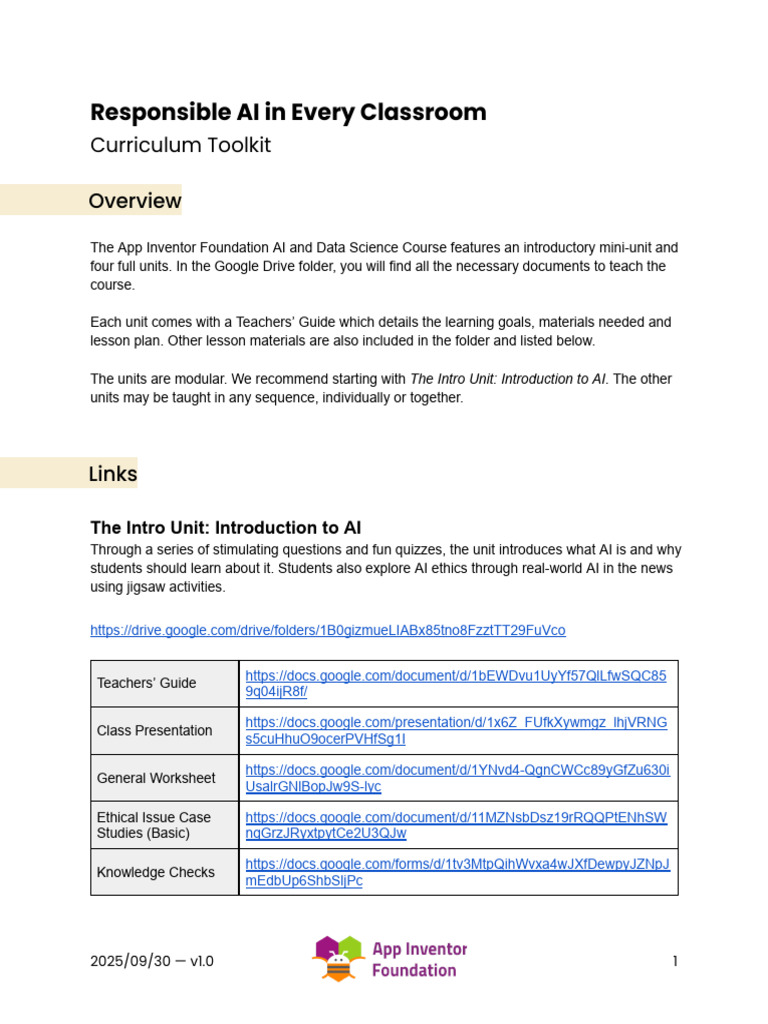 0 - Responsible AI in Every Classroom Curriculum Toolkit | PDF ...
