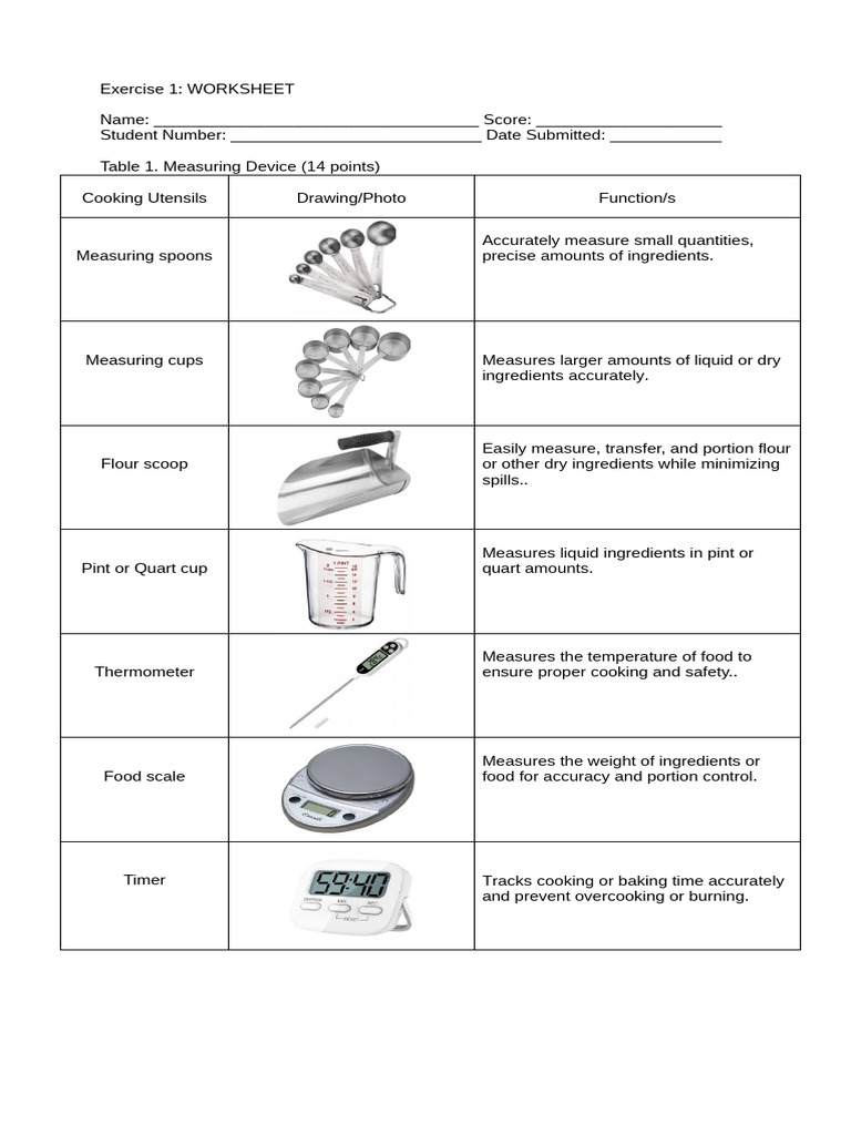 Exercise 1 - Worksheet Kitchen | PDF | Cooking | Kitchen Utensil