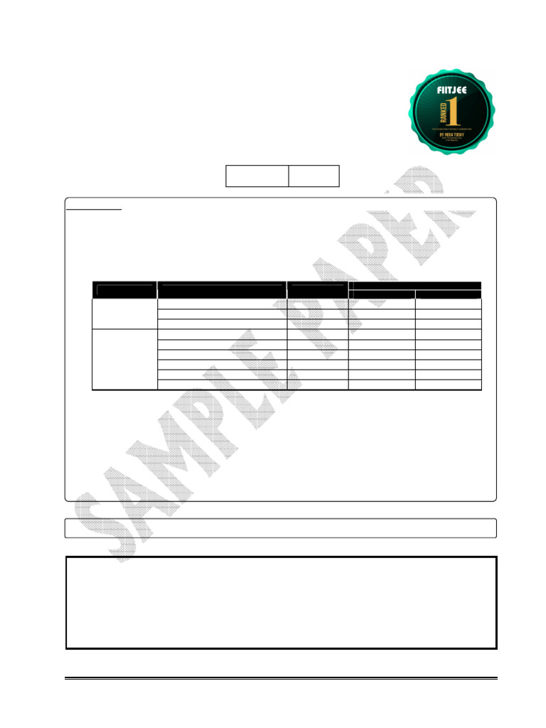 FTRE Sample Paper Class 11th Paper 2 | PDF | Physical Sciences | Chemistry
