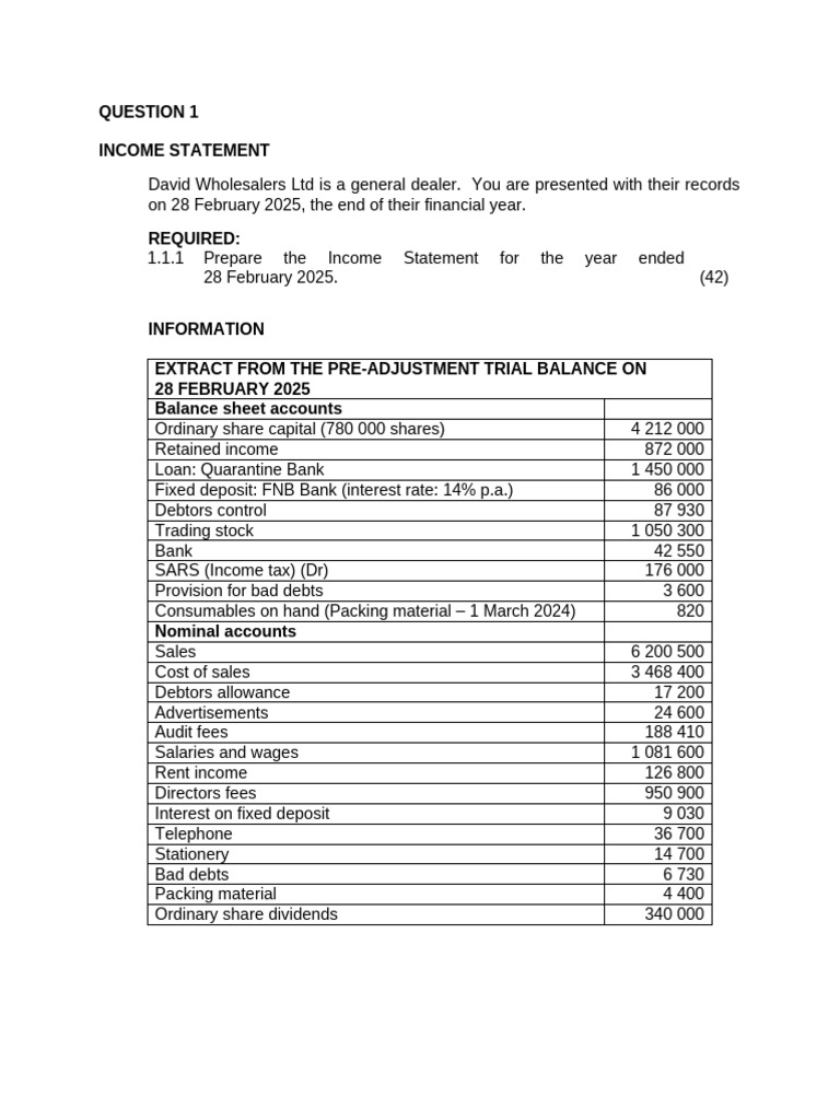 Accounting Test 2 Question Paper Income Statement | PDF | Interest ...