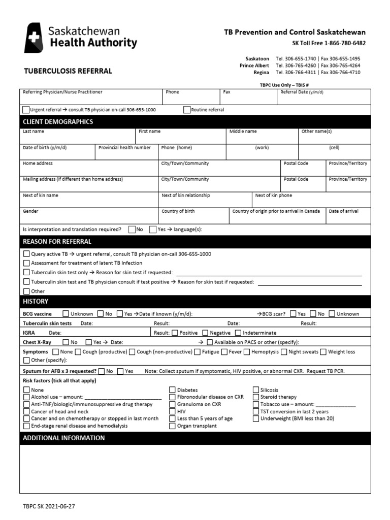 Tuberculosis Referral Form | PDF | Tuberculosis | Health Sciences