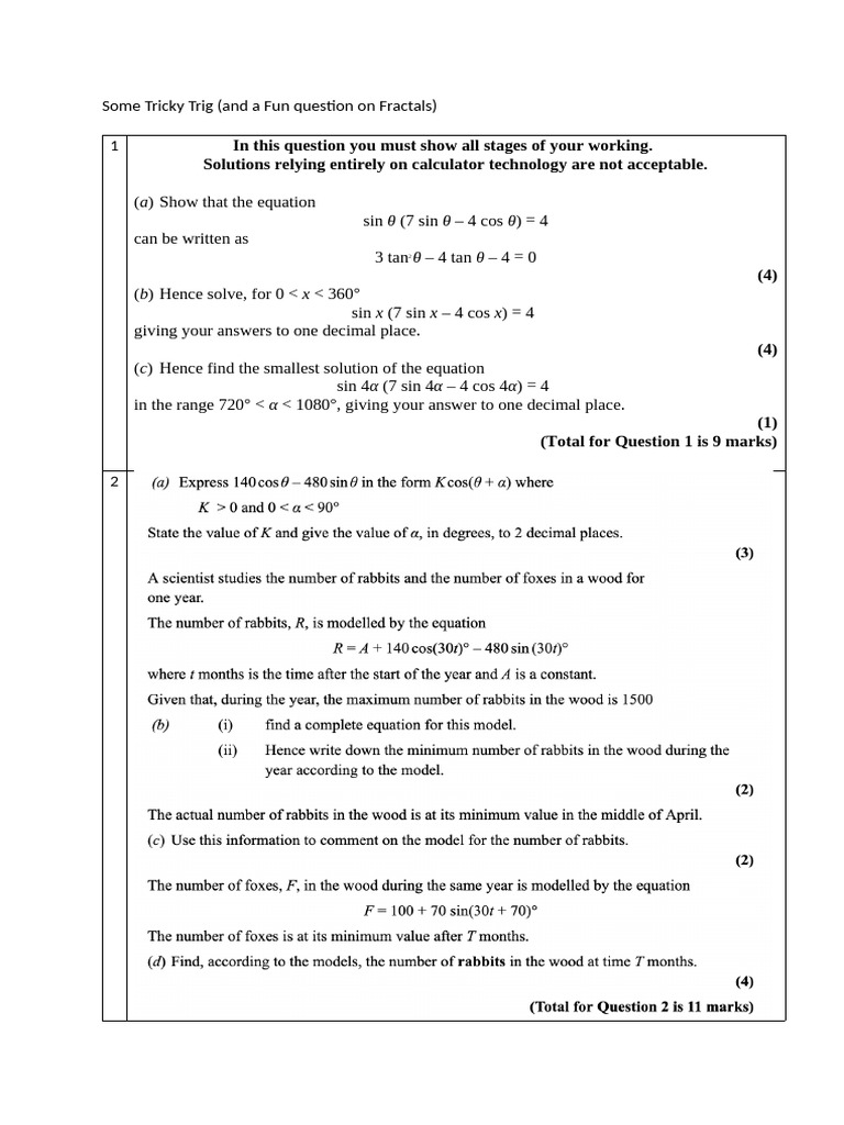 Some Tricky Trig | PDF