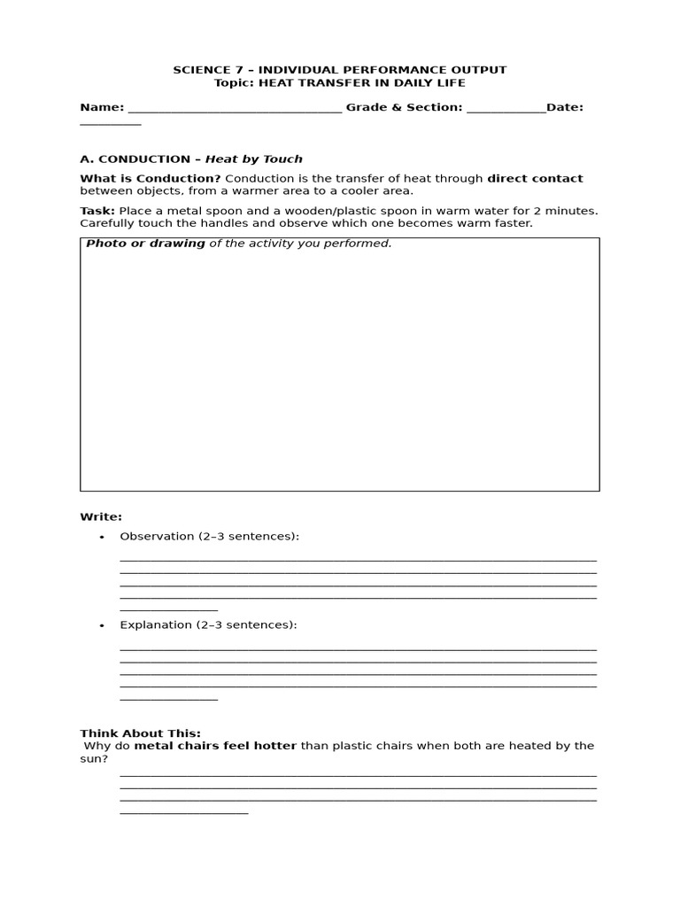 SCIENCE 7 Performance Task | PDF | Heat Transfer | Convection