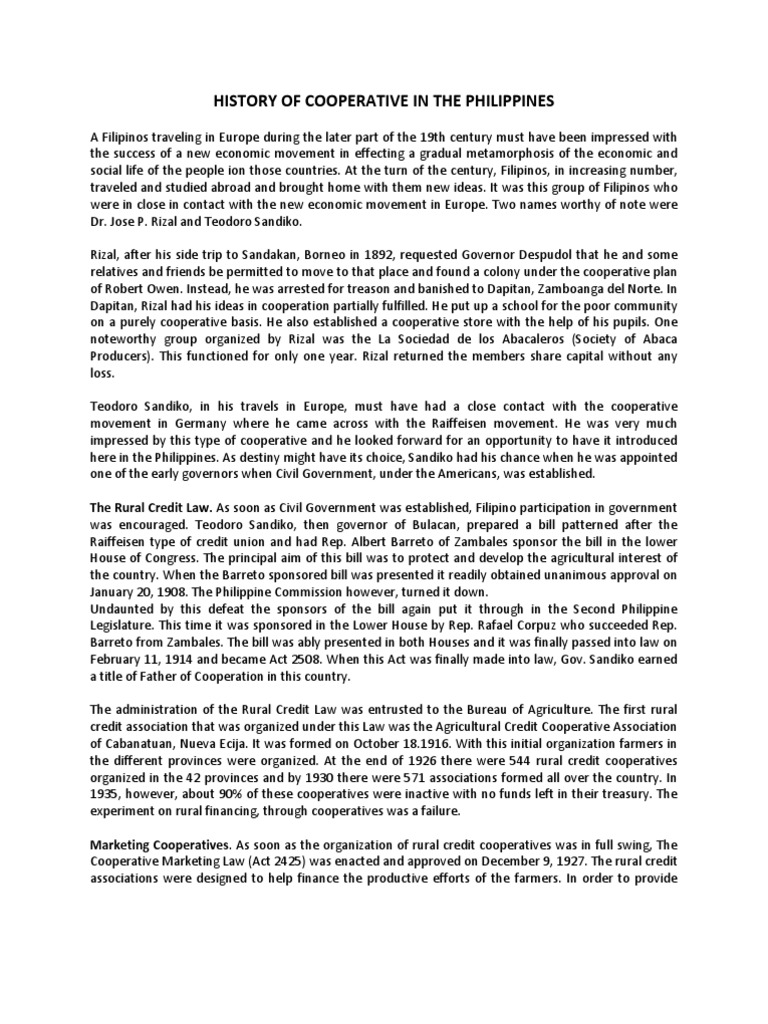 History of Cooperatives in the Philippines | PDF | Cooperative | Bill (Law)