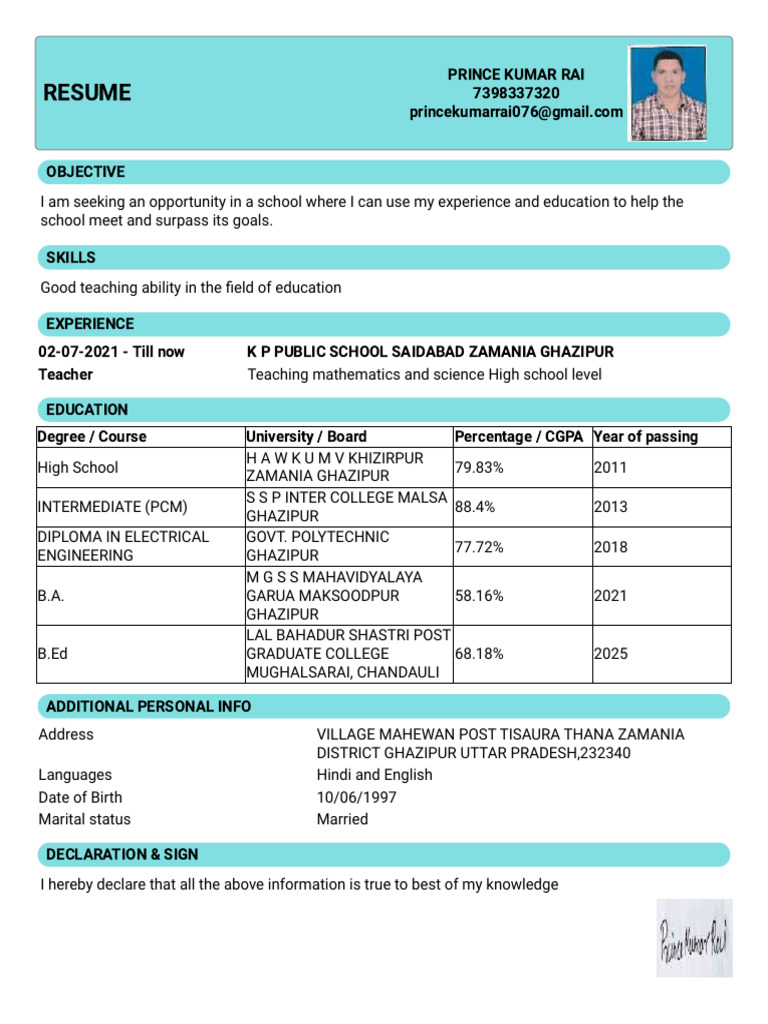 Prince Kumar Rai Latest Resume | PDF