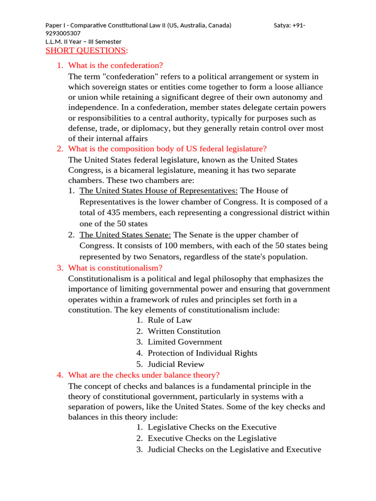 Comparative Constitutional Law Final Exam Notes | PDF | Separation Of ...