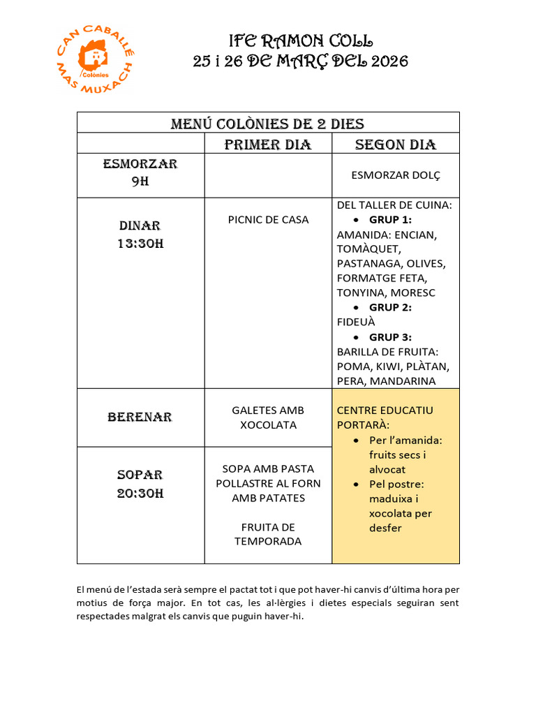 Menú Ife Ramon Coll | PDF