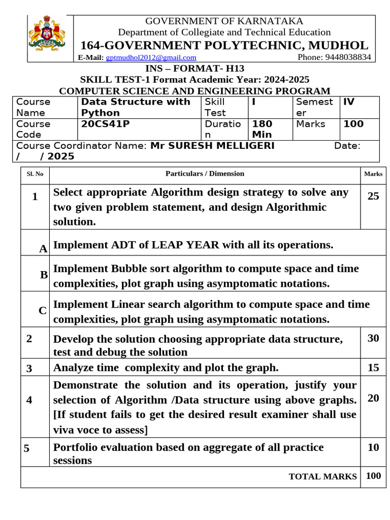 DS With Python Skill Test-1 | PDF | Time Complexity | Algorithms