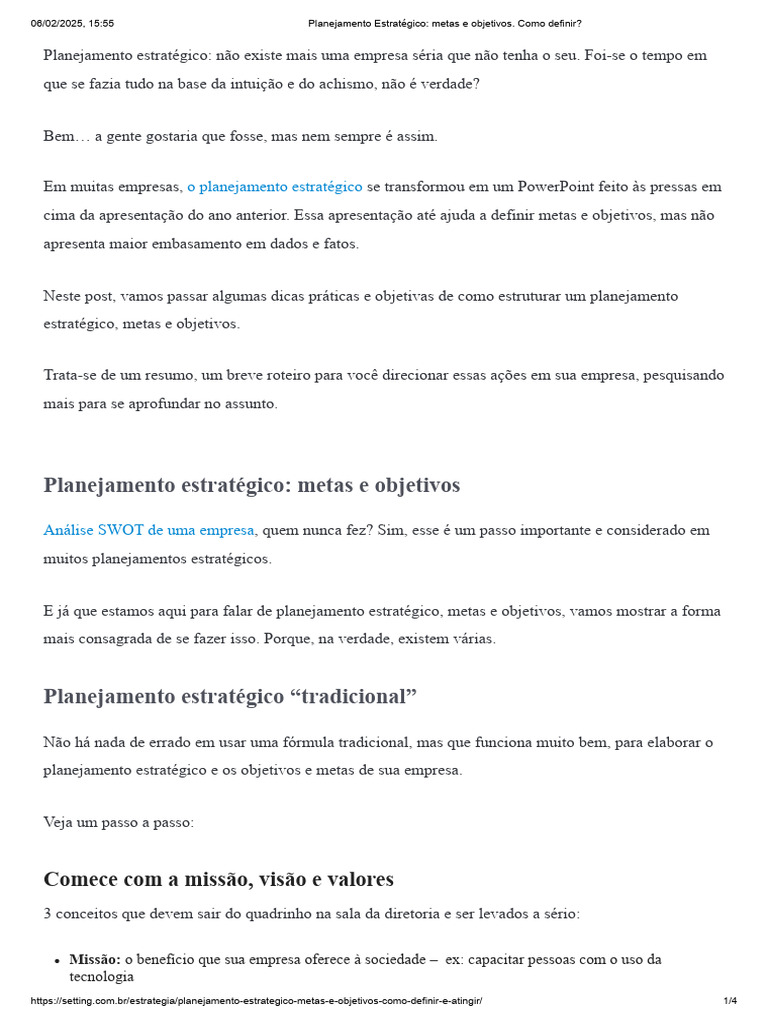 Planejamento Estratégico - Metas e Objetivos. Como Definir | PDF ...