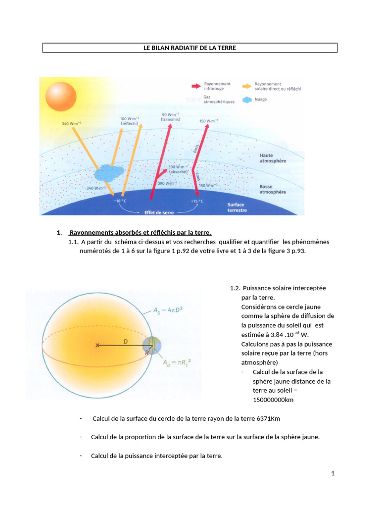 LE BILAN RADIATIF DE LA TERRE Élève | PDF | Effet de serre | Terre