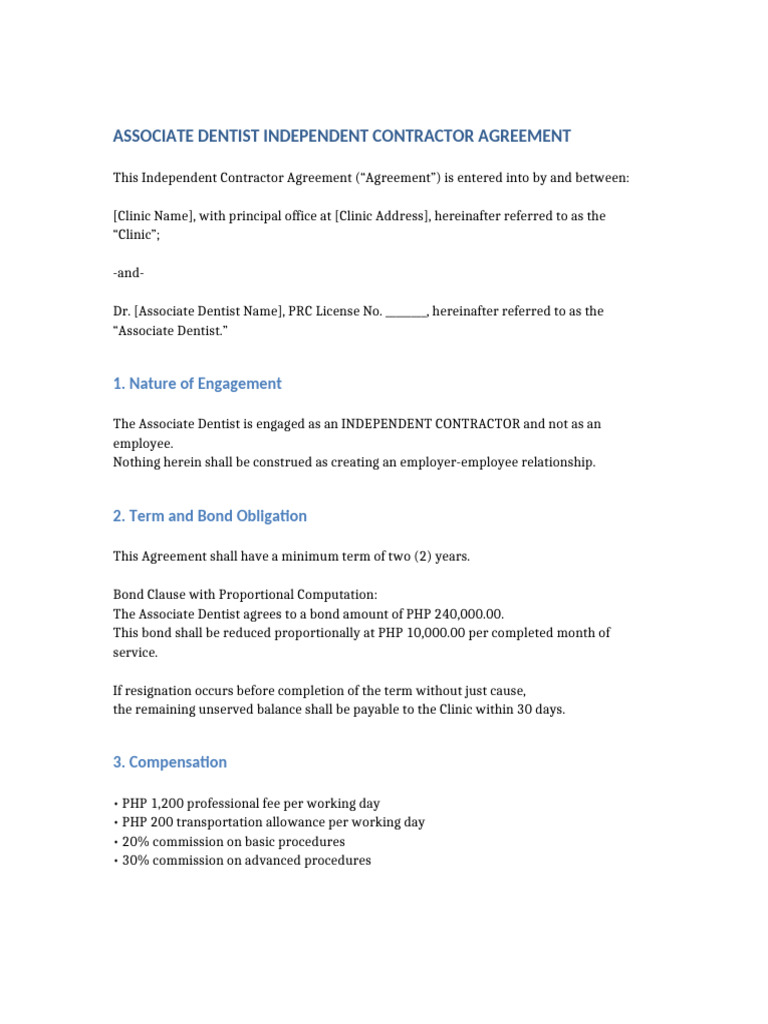 Associate Dentist Independent Contract | PDF