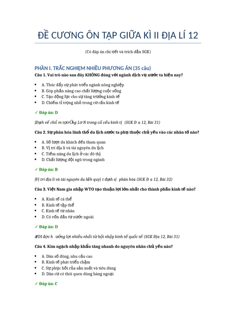 De Cuong Dia Li 12 v2 | PDF