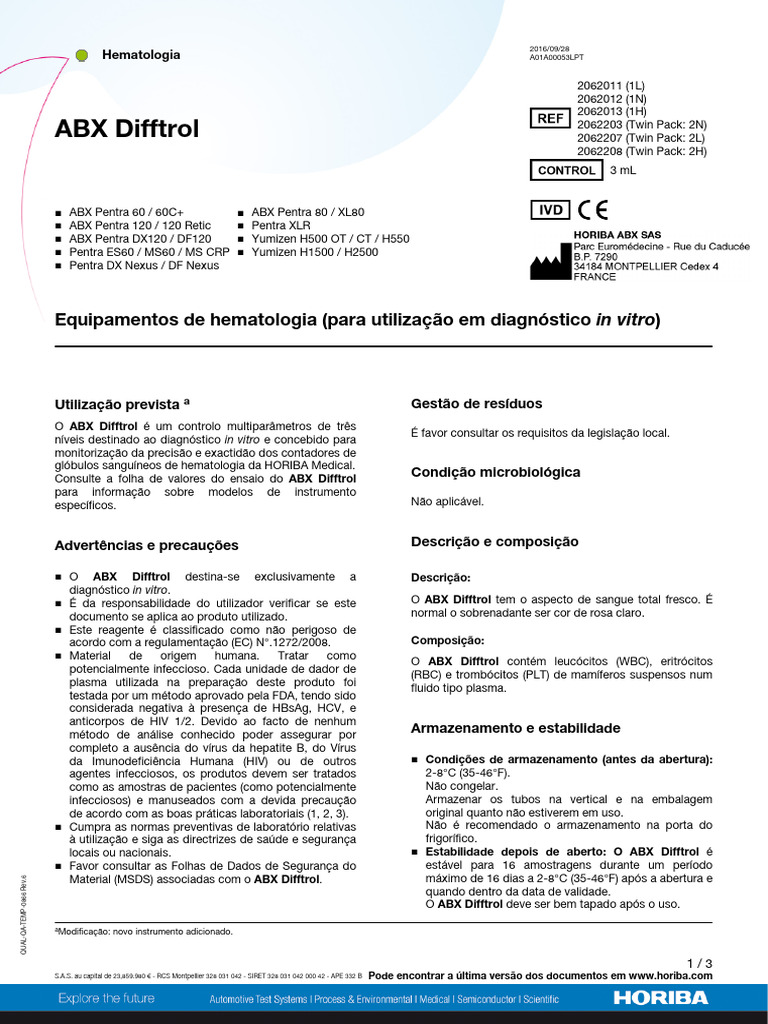 a01a00053lpt_abx_difftrol | PDF | Calibração | Especialidades médicas