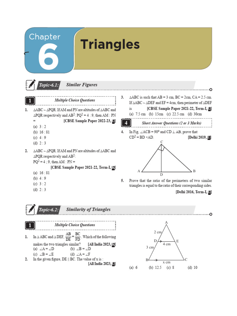 Classss 10 6 Triangles PAPER | PDF | Elementary Geometry | Euclidean ...
