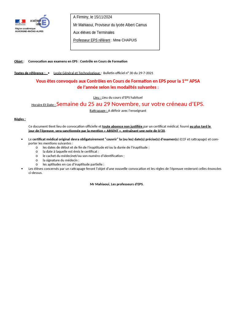 Convocation Bac 2025 | PDF