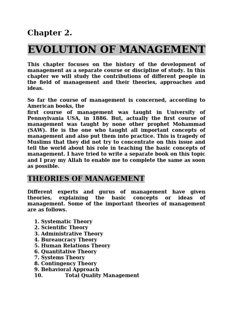 Chapter 2. History of The Development of Management | PDF | System ...