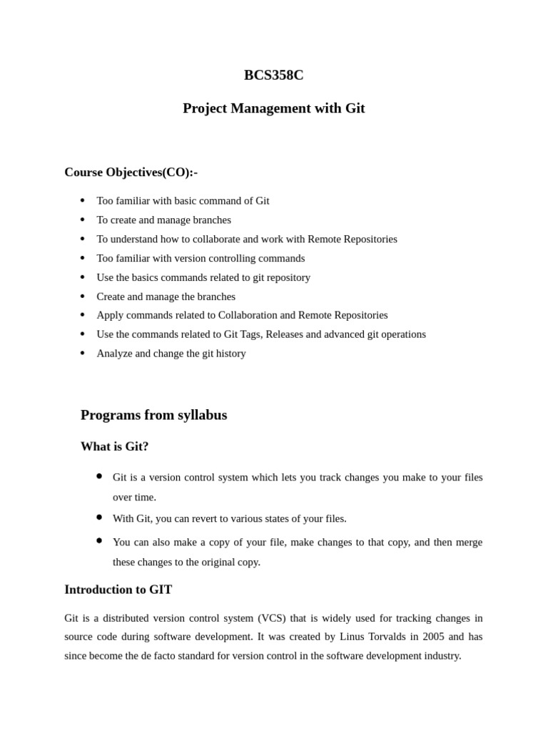 BCS358C Git Lab Manual | PDF | Version Control | Computing