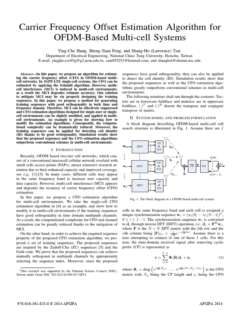 (CFO 5G SSB) Carrier Frequency Offset Estimation Algorithm For OFDM ...