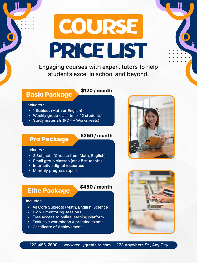 Blue and Orange Modern Course Price List Flyer | PDF