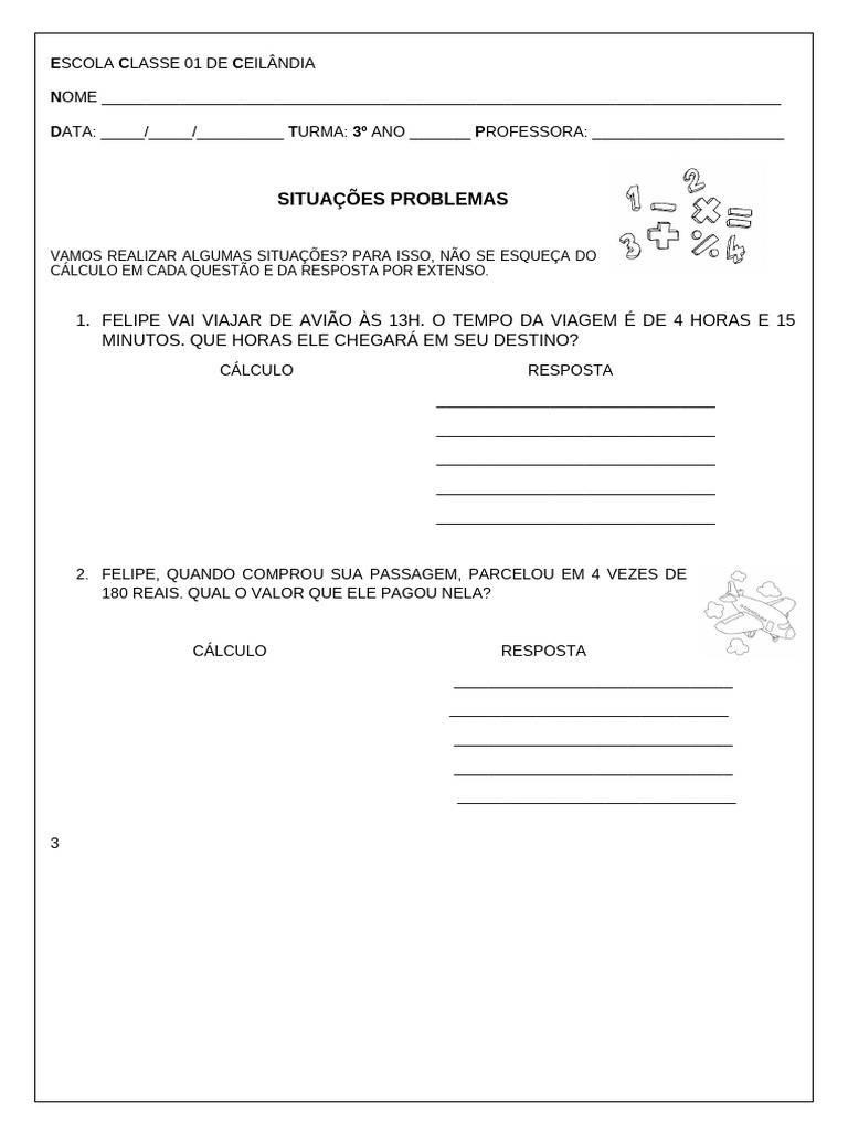 Atividade Situações Problemas | PDF