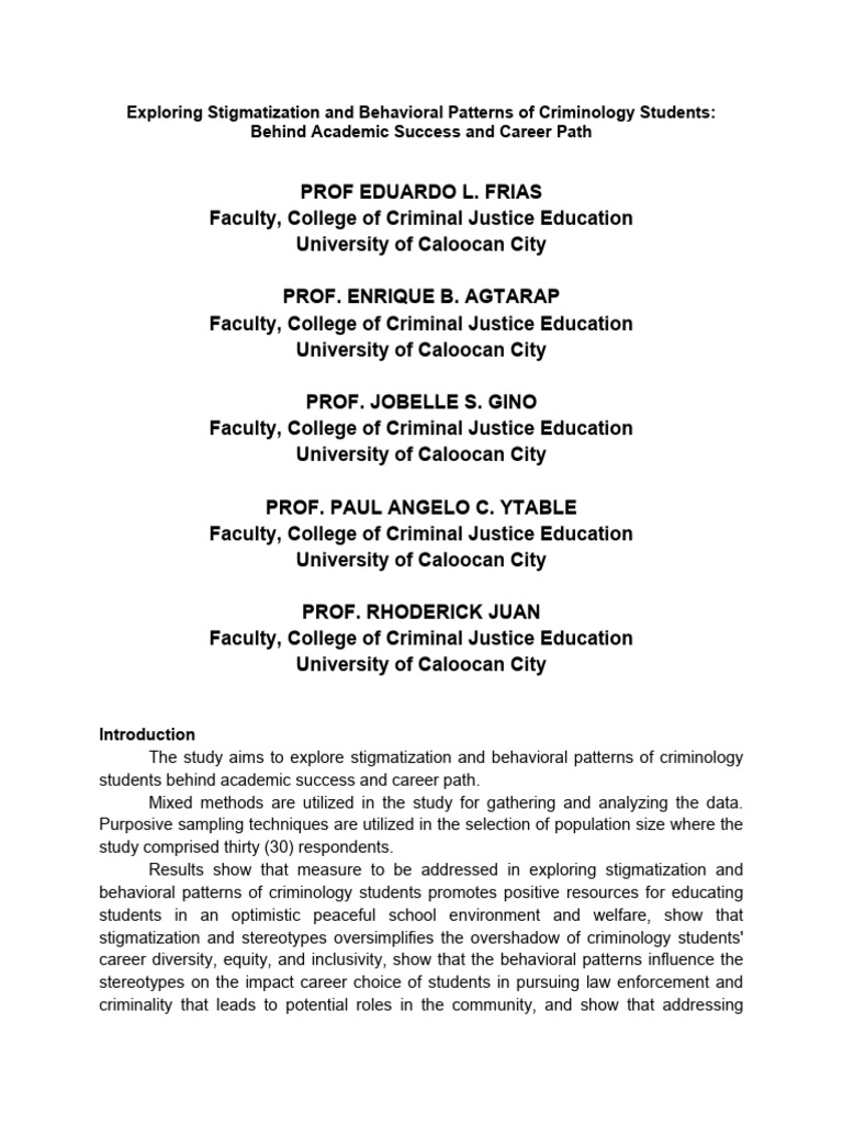 Exploring Stigmatization and Behavioral Patterns of Criminology ...