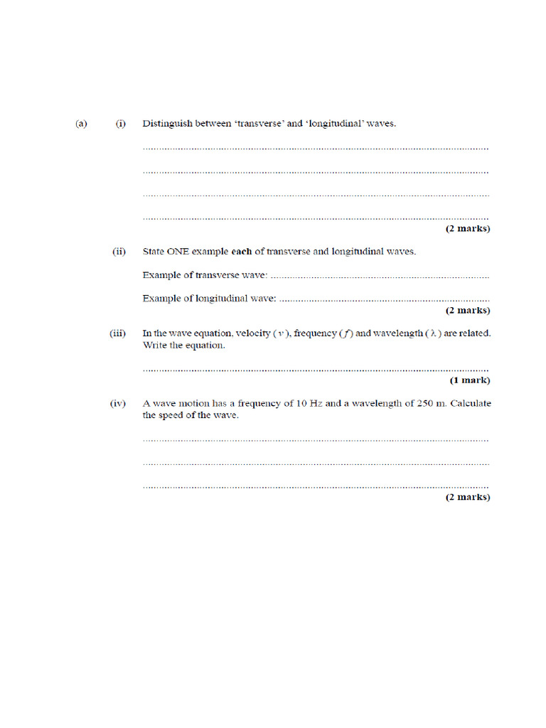 Worksheet Wave Motion | PDF