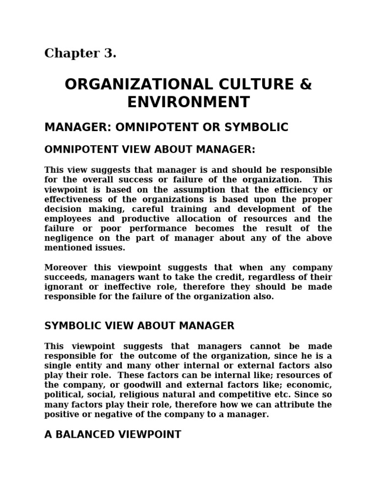 Chapter 3. Organizational Culture and Managerial Environment | PDF ...