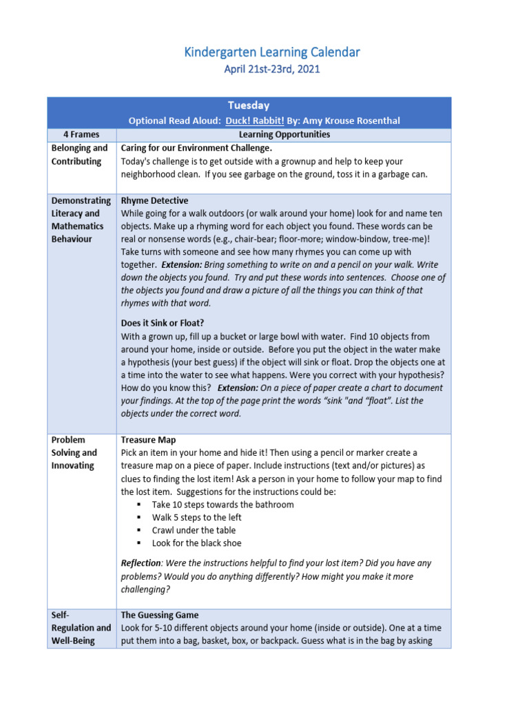 4.day_.Learning.Calendar.2021.Revised | PDF | Meal