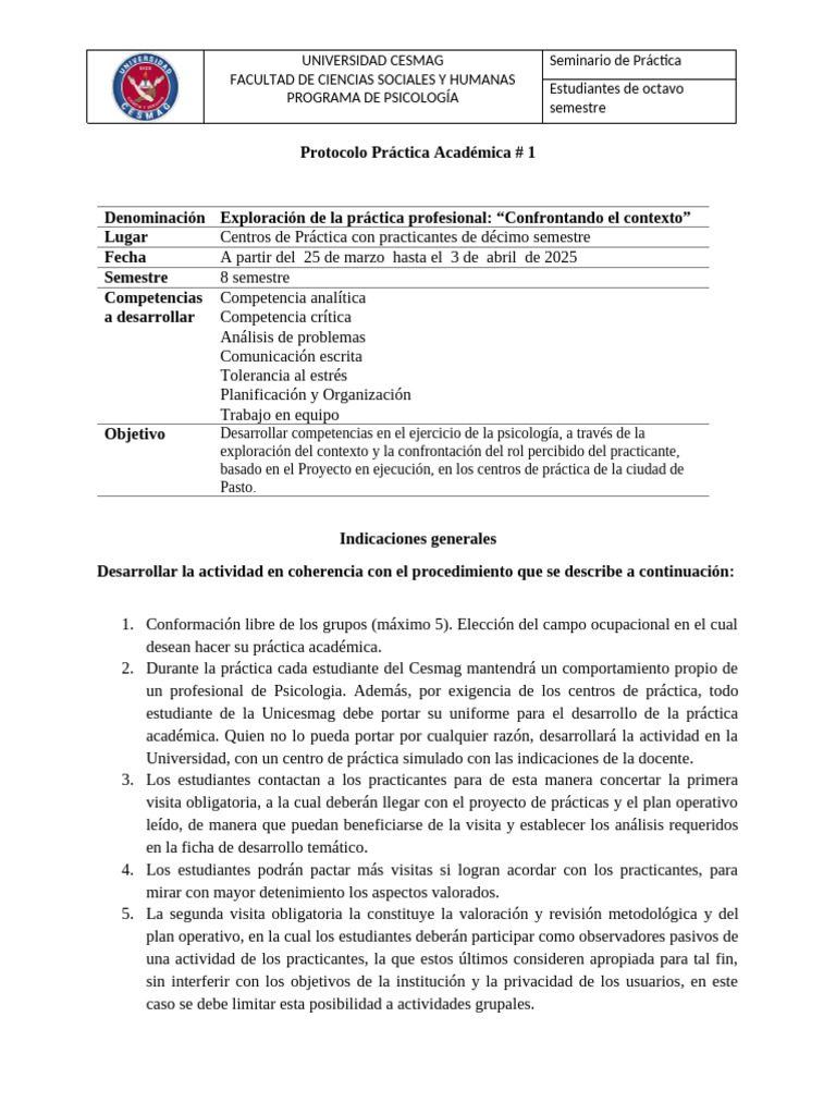 Formato 1 de Practica Academica (01-2025) | PDF | Sicología | Ciencias ...