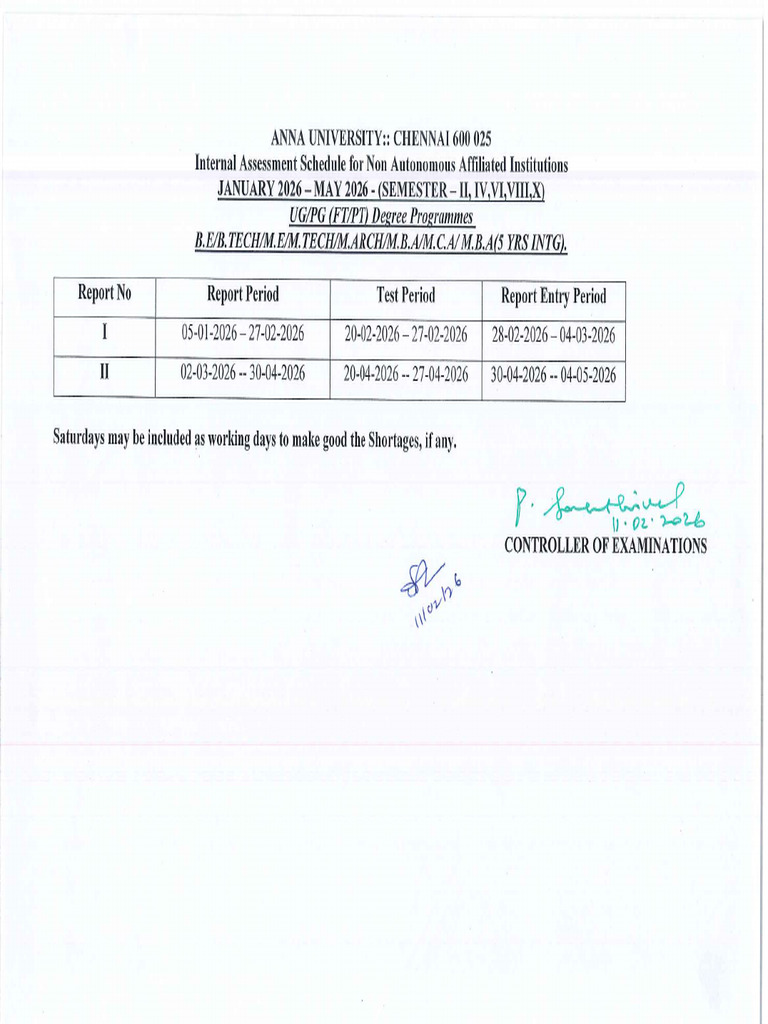 Assessment Schedule Even Semesters Am26 | PDF