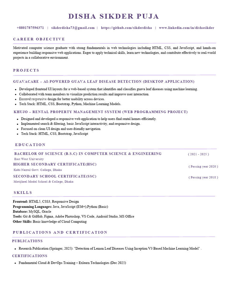 Purple White Professional Resume | PDF | Responsive Web Design | Java ...