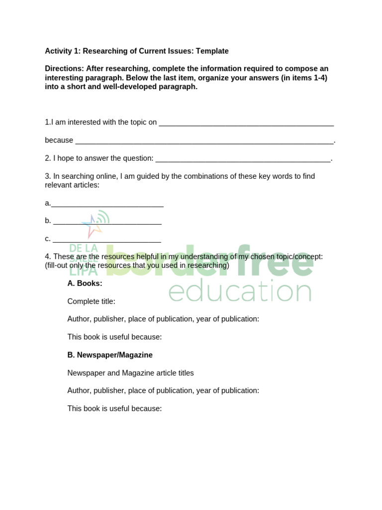 Research About Current Issues Template Fin | PDF