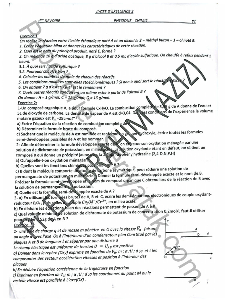Devoir PC 7C Lycée D'excellence 3 2024-2025 | PDF