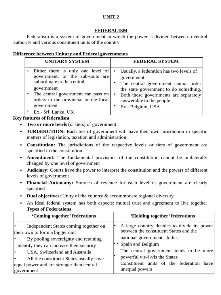 Federalism Notes | PDF | Federalism | Federation