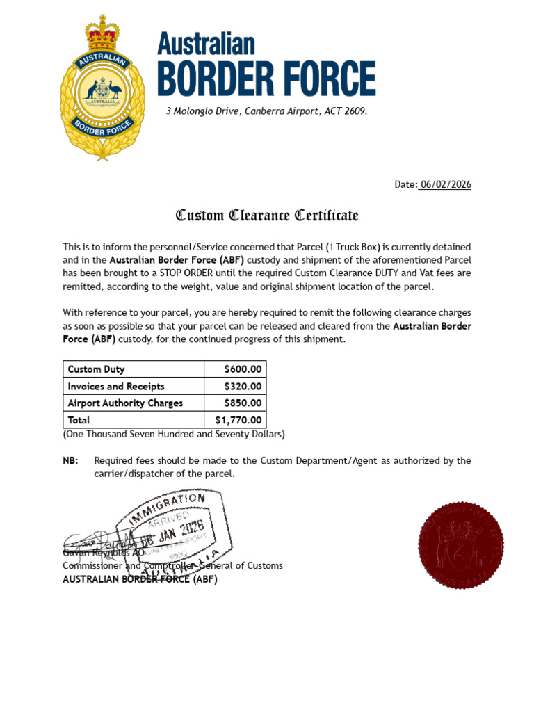 Custom Clearance Certificate | PDF