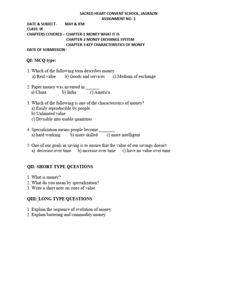 Class 9th IFM Assignment | PDF