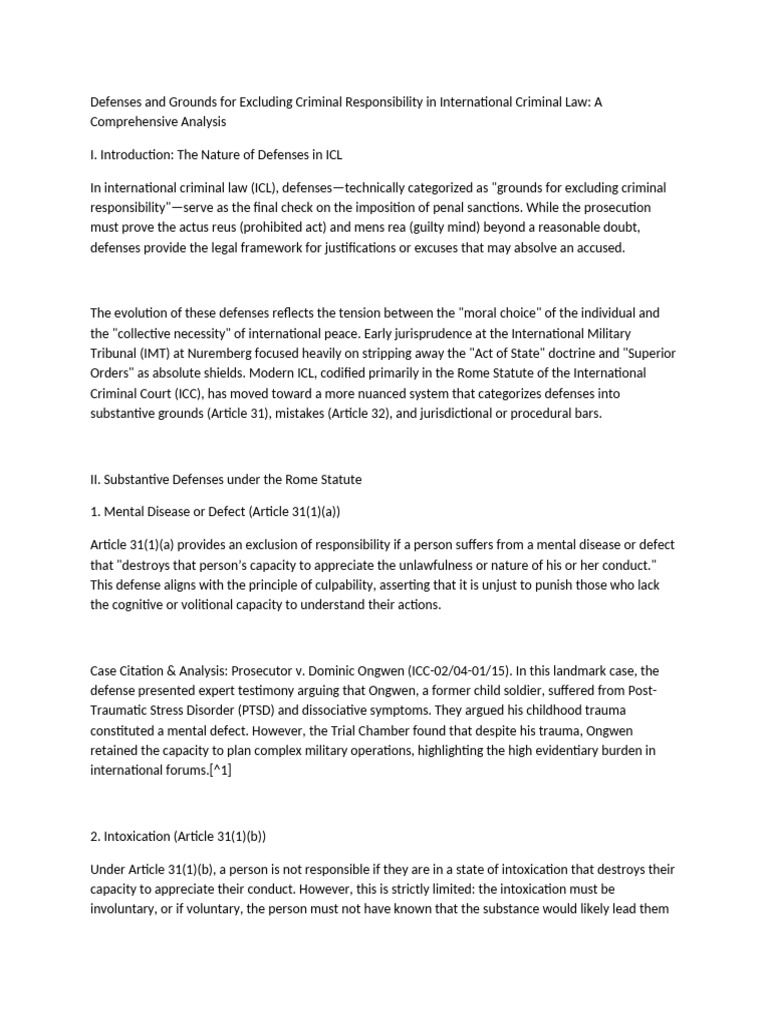 Defenses in International Criminal Law | PDF | Mens Rea | Psychological ...
