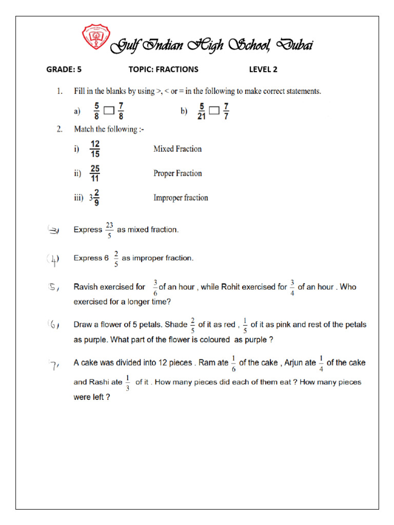 g5 Fractions Group 2 | PDF