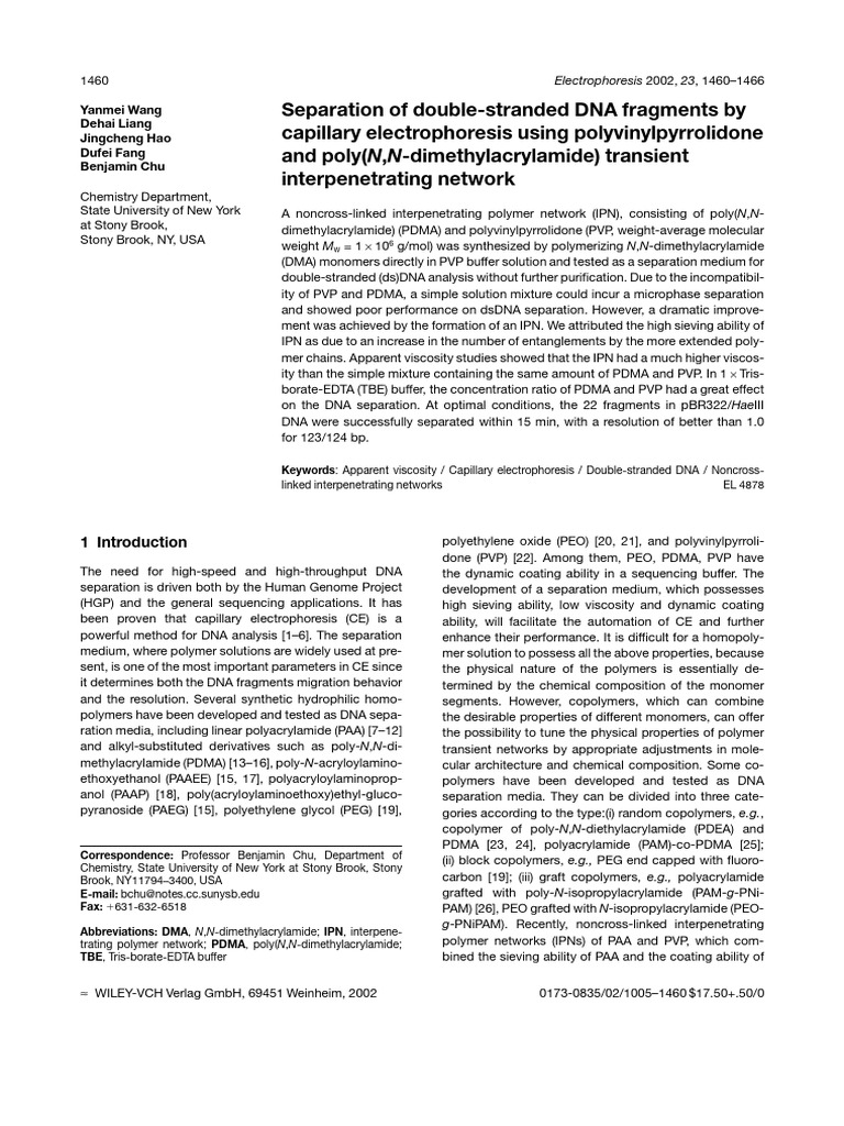 Separation of Double Stranded DNA Fragments by Capillary ...