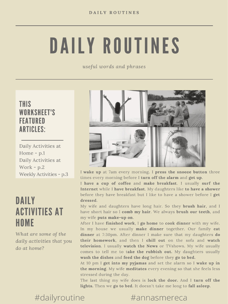 Daily Routines Conversation Topics Dialogs Reading Comprehension 137271 ...